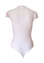 High Neck Mesh Short Sleeve Bodysuit White